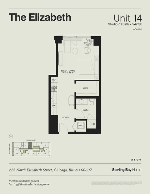Floor plan for studio, 1 bath, 547 sqft